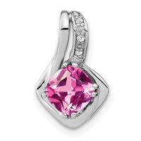14k White Gold Created Pink Sapphire and Diamond Pendant-PM7117-CPS-002-WA
