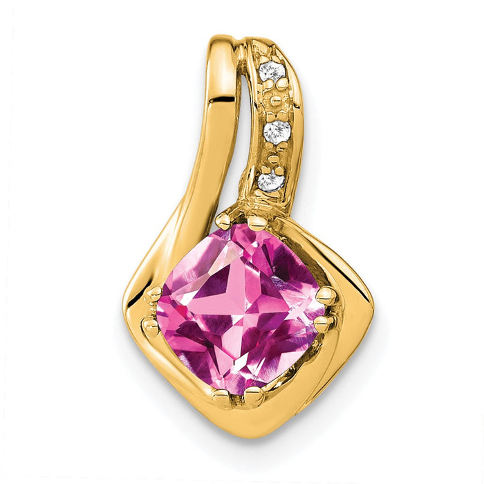 14k Created Pink Sapphire and Diamond Pendant-PM7117-CPS-002-YA