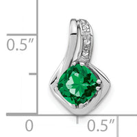 14k White Gold Created Emerald and Diamond Chain Slide Pendant-PM7117-EM-002-WA
