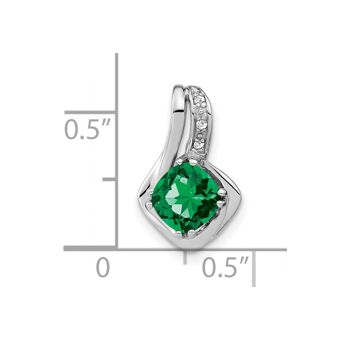 14k White Gold Created Emerald and Diamond Chain Slide Pendant-PM7117-EM-002-WA