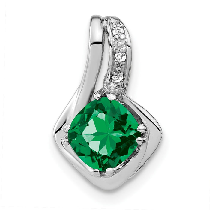 14k White Gold Created Emerald and Diamond Chain Slide Pendant-PM7117-EM-002-WA