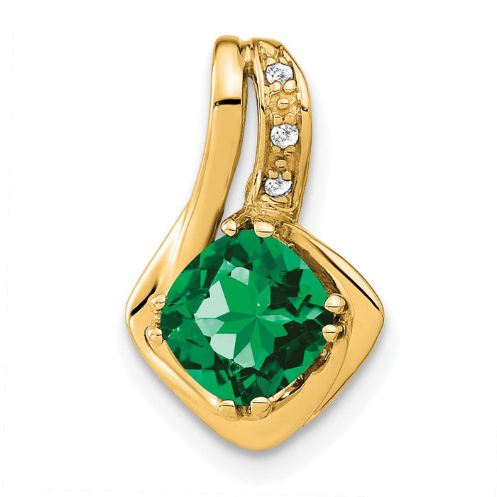 14k Created Emerald and Diamond Chain Slide Pendant-PM7117-EM-002-YA
