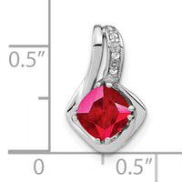14k White Gold Created Ruby and Diamond Chain Slide Pendant-PM7117-RU-002-WA