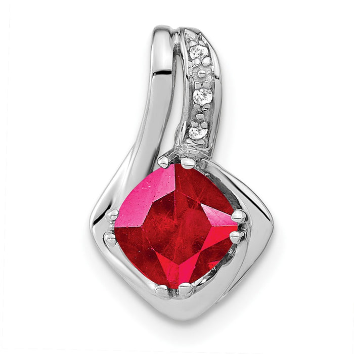 14k White Gold Created Ruby and Diamond Chain Slide Pendant-PM7117-RU-002-WA
