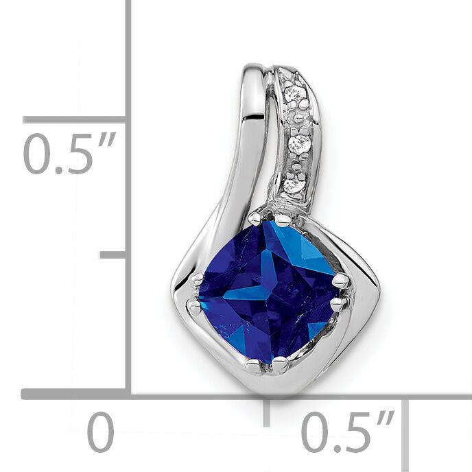14k White Gold Created Sapphire and Diamond Chain SIide Pendant-PM7117-SA-002-WA
