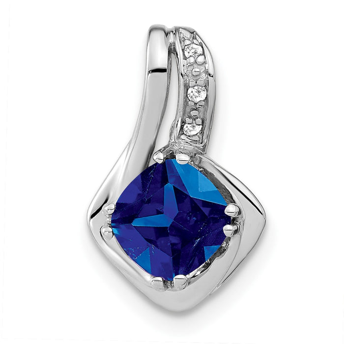 14k White Gold Created Sapphire and Diamond Chain SIide Pendant-PM7117-SA-002-WA