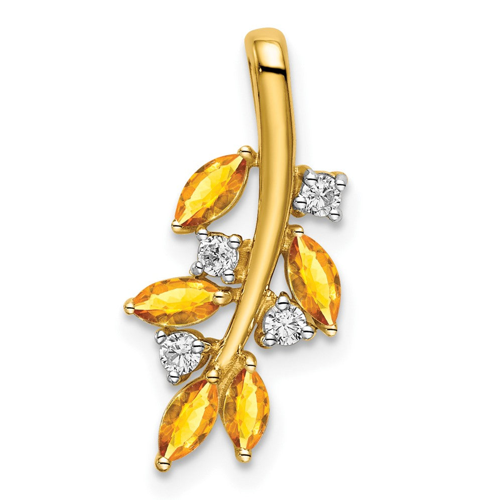 14k Citrine and Diamond Leaves Pendant-PM7127-CI-009-YA