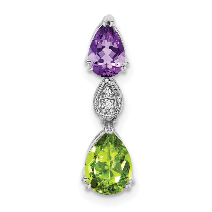 14k White Gold Amethyst/Peridot/Diamond Chain Slide-PM7131-AM/PE-001-WA