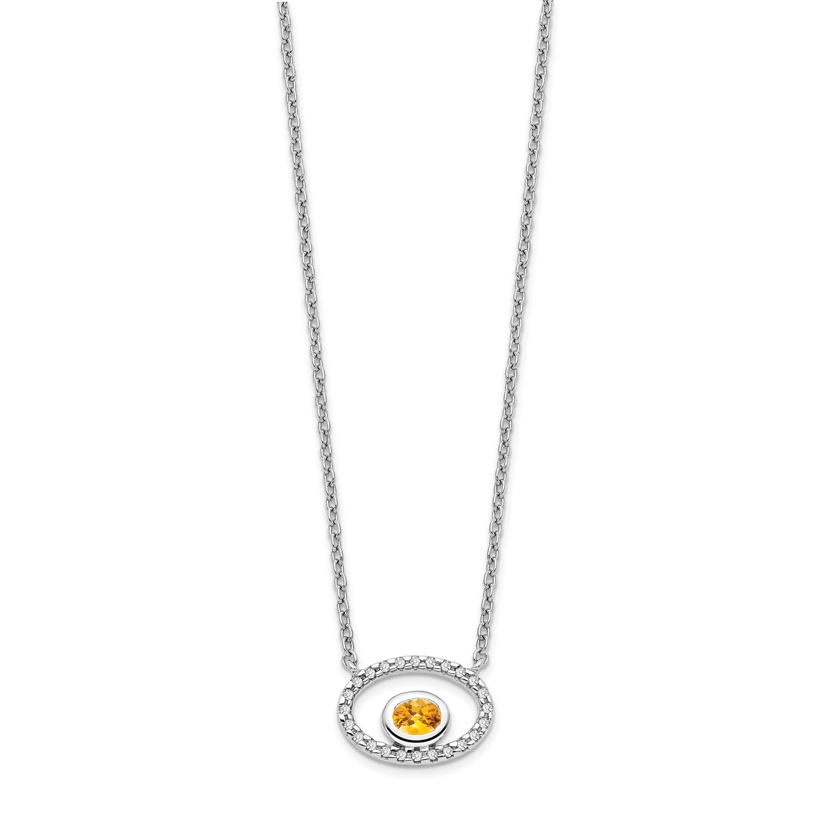14k White Gold Oval Citrine and Diamond 18in. Necklace-PM7135-CI-007-WA