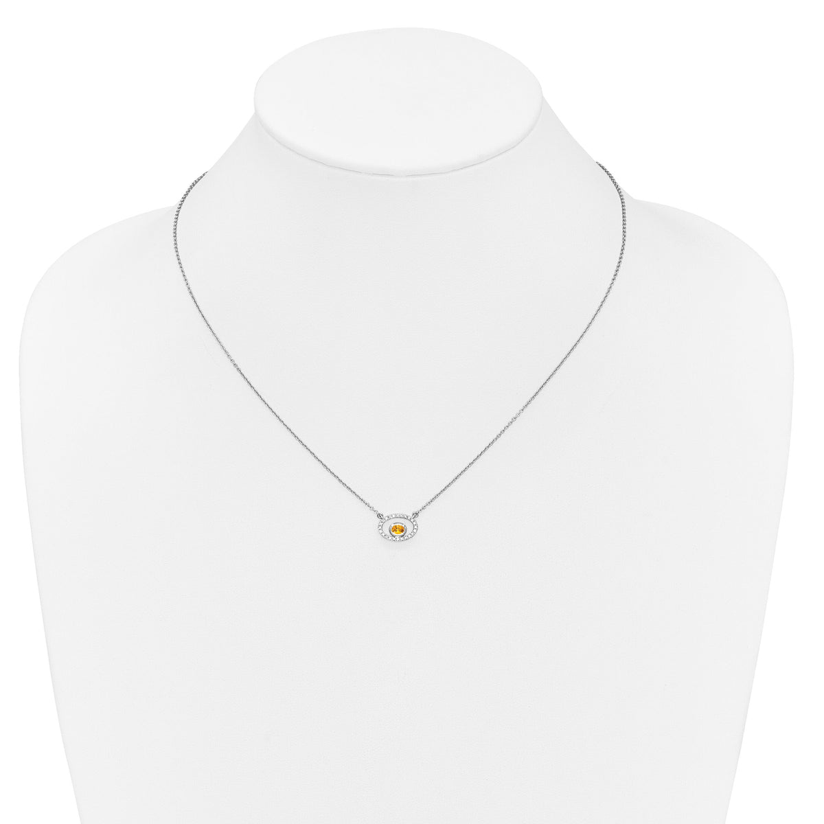 14k White Gold Oval Citrine and Diamond 18in. Necklace-PM7135-CI-007-WA