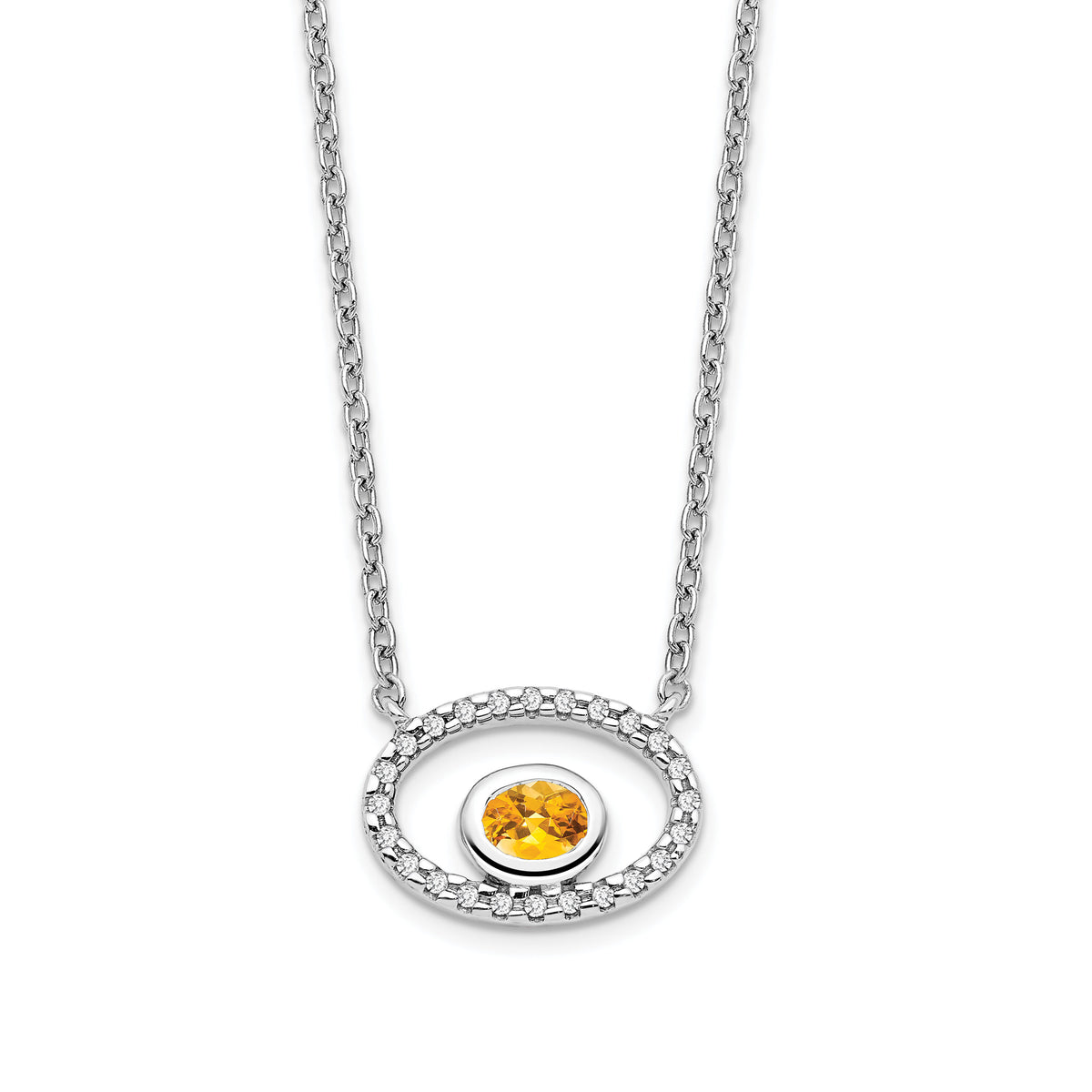 14k White Gold Oval Citrine and Diamond 18in. Necklace-PM7135-CI-007-WA