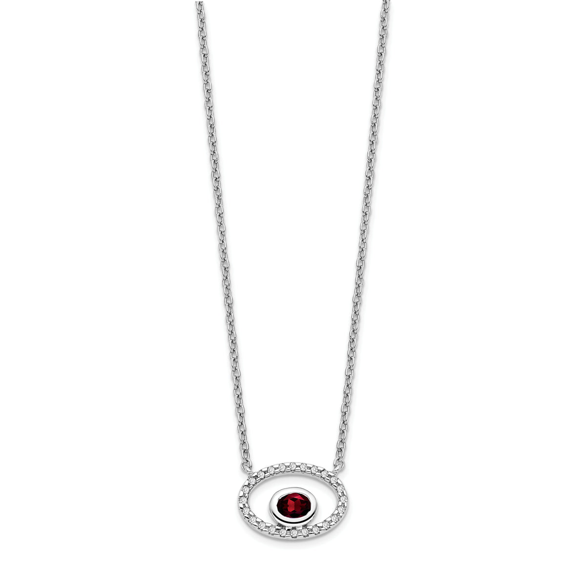 14k White Gold Oval Garnet and Diamond 18in. Necklace-PM7135-GA-007-WA