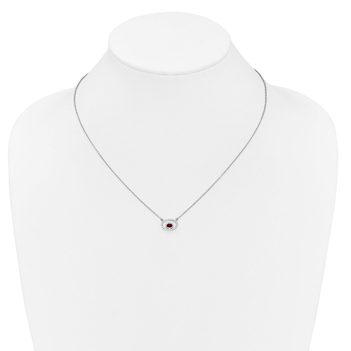 14k White Gold Oval Garnet and Diamond 18in. Necklace-PM7135-GA-007-WA