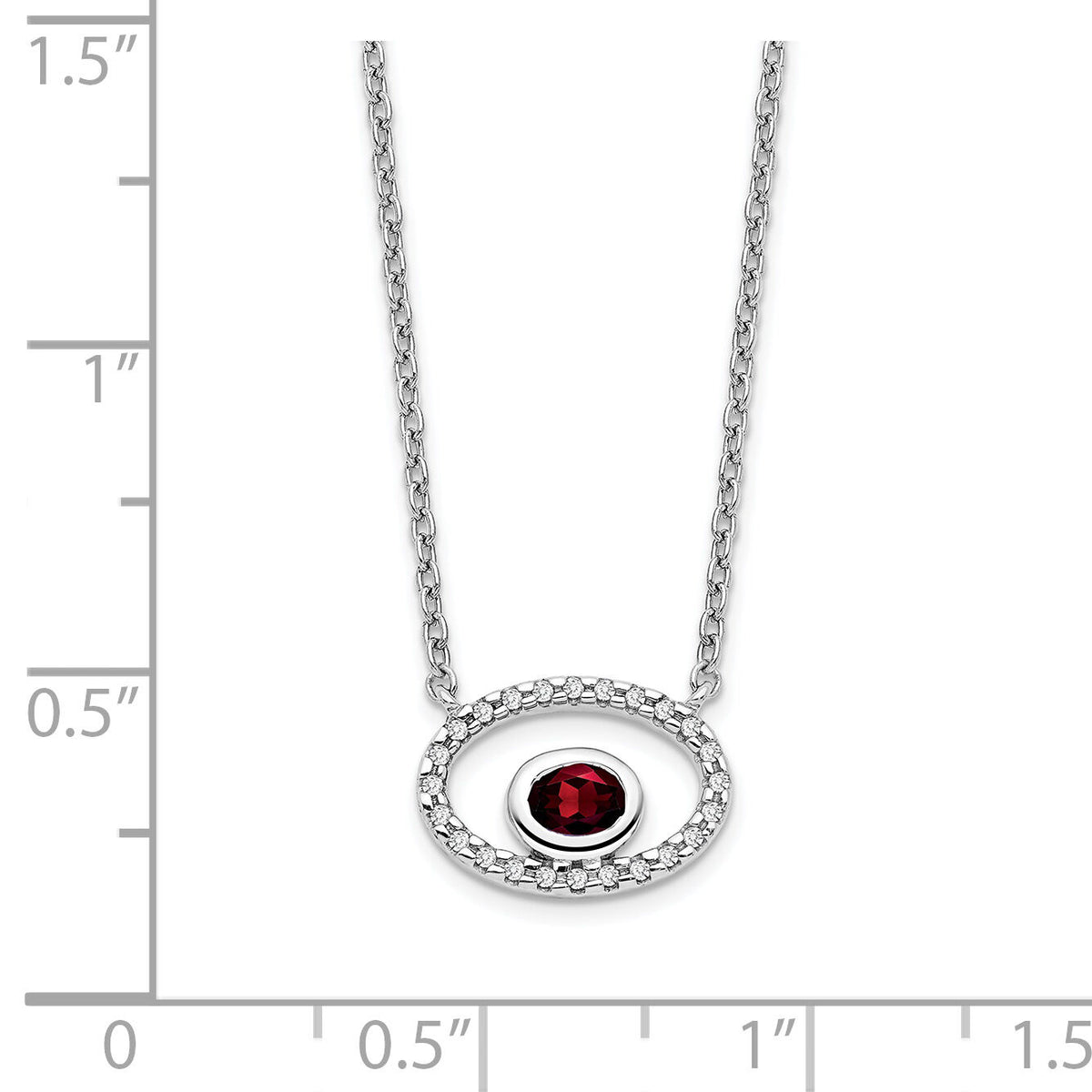 14k White Gold Oval Garnet and Diamond 18in. Necklace-PM7135-GA-007-WA