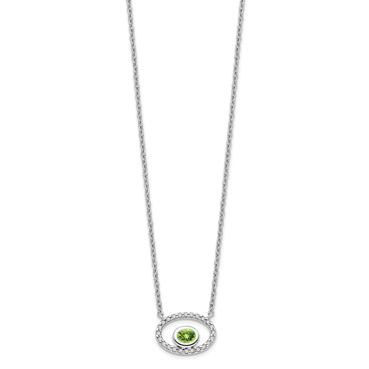 14k White Gold Oval Peridot and Diamond 18in. Necklace-PM7135-PE-007-WA