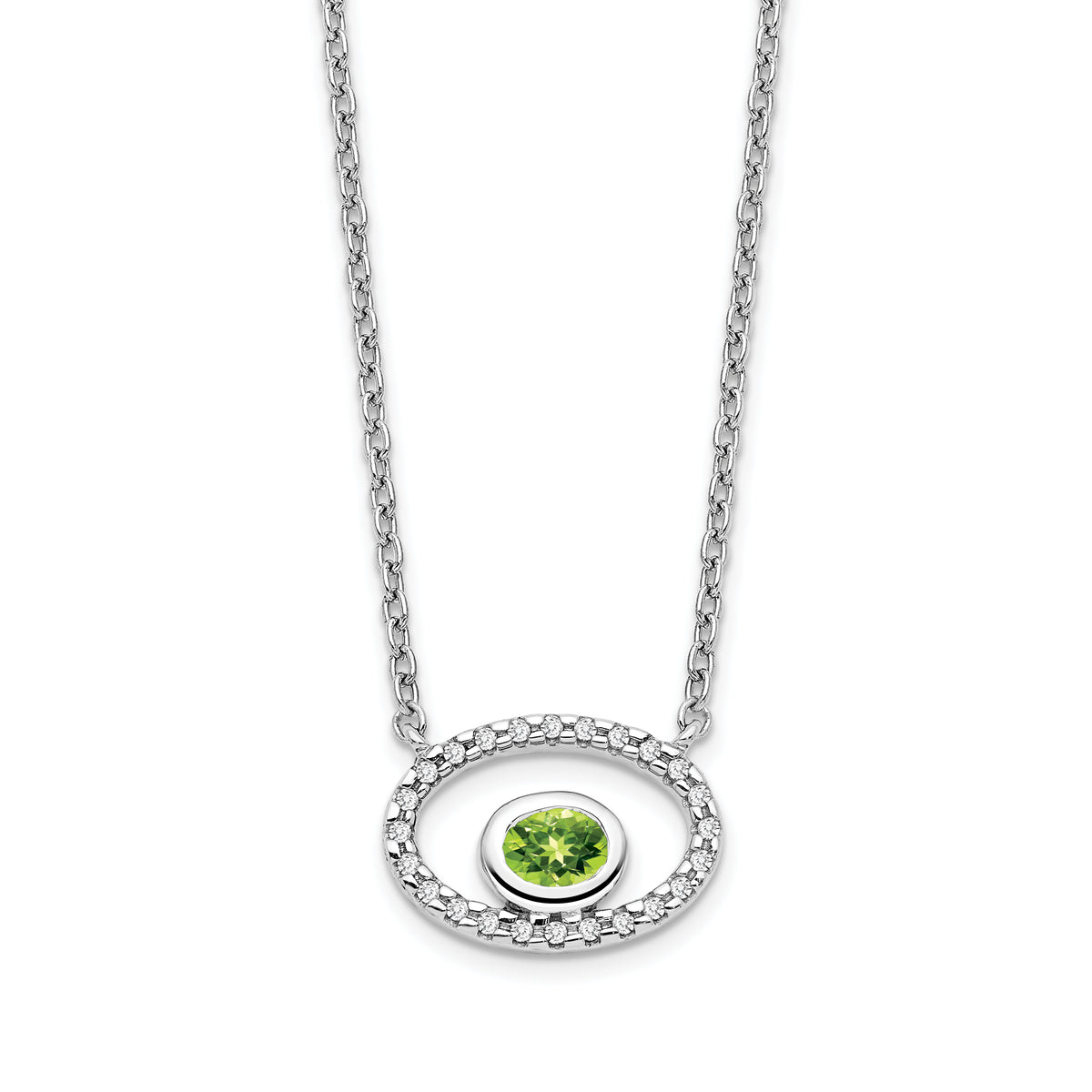 14k White Gold Oval Peridot and Diamond 18in. Necklace-PM7135-PE-007-WA