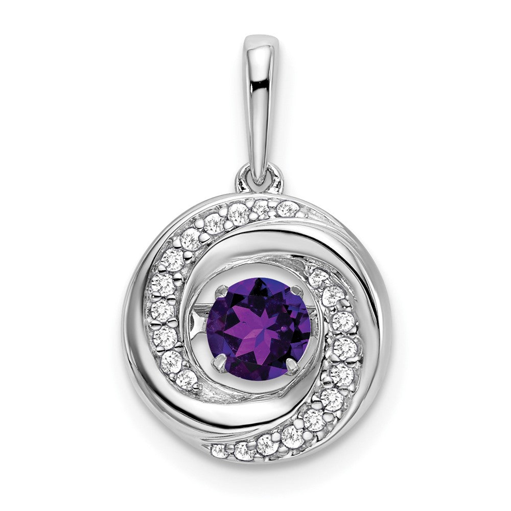 14k White Gold Round Amethyst and Diamond Pendant-PM7143-AM-011-WA