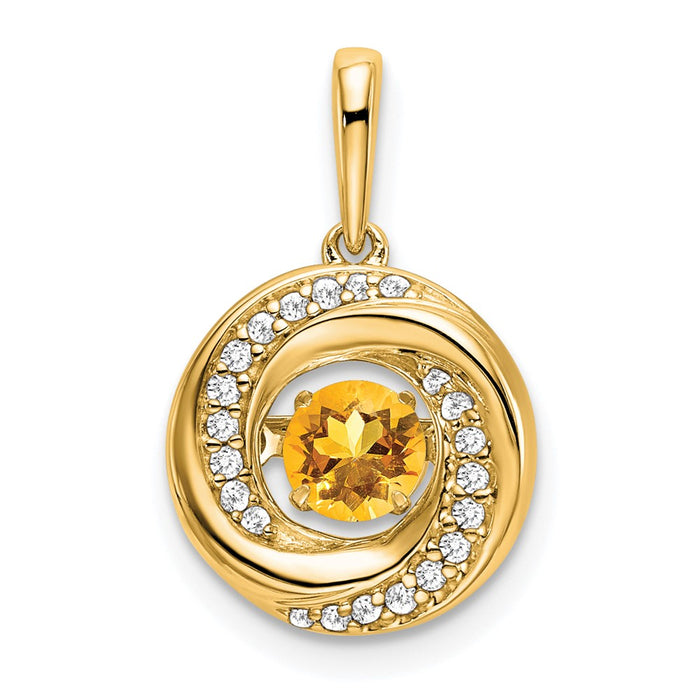14k Round Citrine and Diamond Pendant-PM7143-CI-011-YA