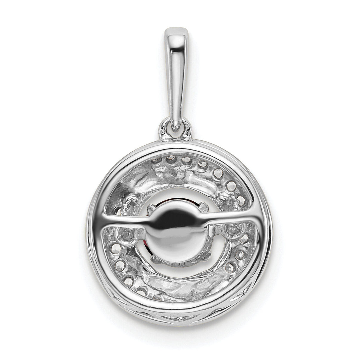 14k White Gold Round Garnet and Diamond Pendant-PM7143-GA-011-WA