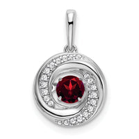 14k White Gold Round Garnet and Diamond Pendant-PM7143-GA-011-WA