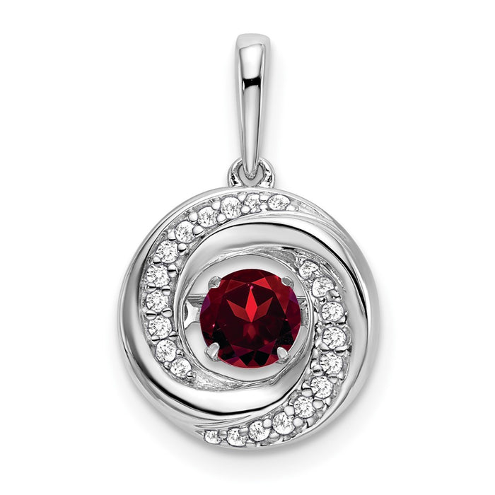 14k White Gold Round Garnet and Diamond Pendant-PM7143-GA-011-WA