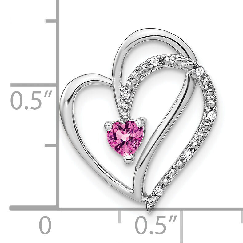 14k White Gold Pink Sapphire and Diamond Heart Chain Slide-PM7171-PS-003-WA