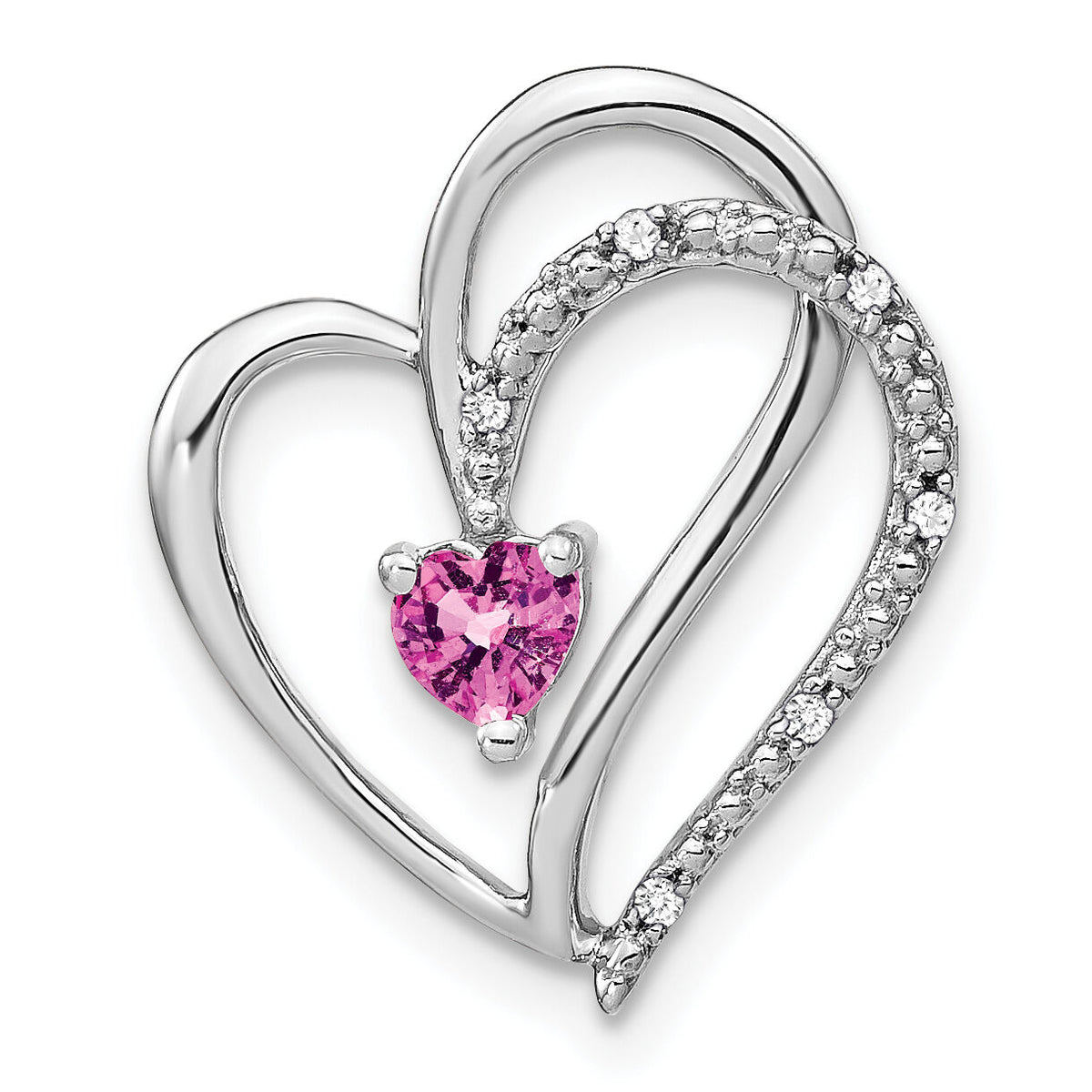 14k White Gold Pink Sapphire and Diamond Heart Chain Slide-PM7171-PS-003-WA