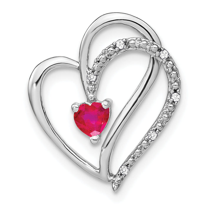 14k White Gold Ruby and Diamond Heart Chain Slide-PM7171-RU-003-WA