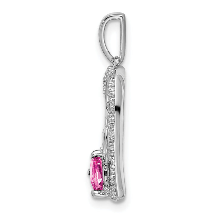14k White Gold Pink Sapphire and Diamond MOM Heart Pendant-PM7172-PS-005-WA
