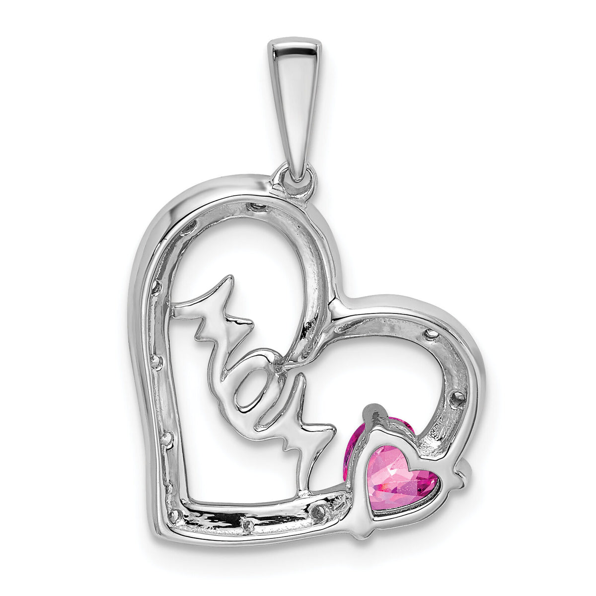 14k White Gold Pink Sapphire and Diamond MOM Heart Pendant-PM7172-PS-005-WA