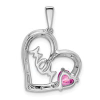 14k White Gold Pink Sapphire and Diamond MOM Heart Pendant-PM7172-PS-005-WA