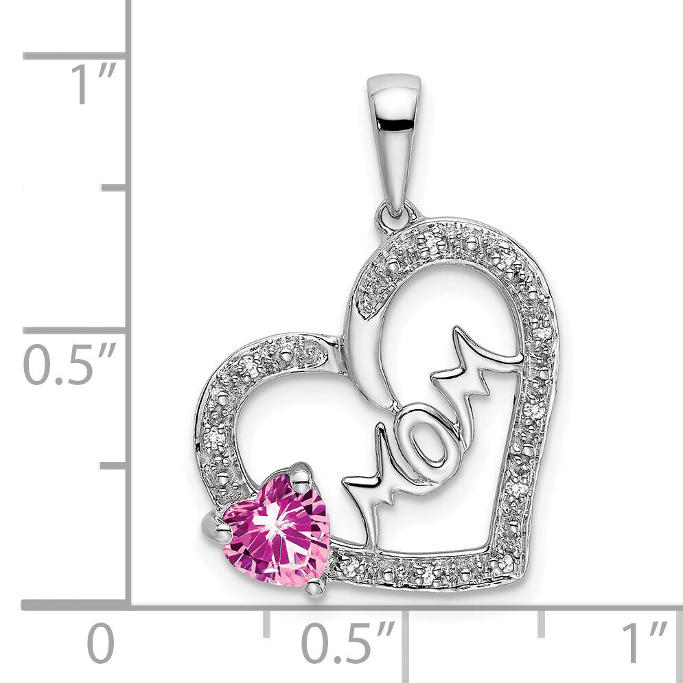 14k White Gold Pink Sapphire and Diamond MOM Heart Pendant-PM7172-PS-005-WA
