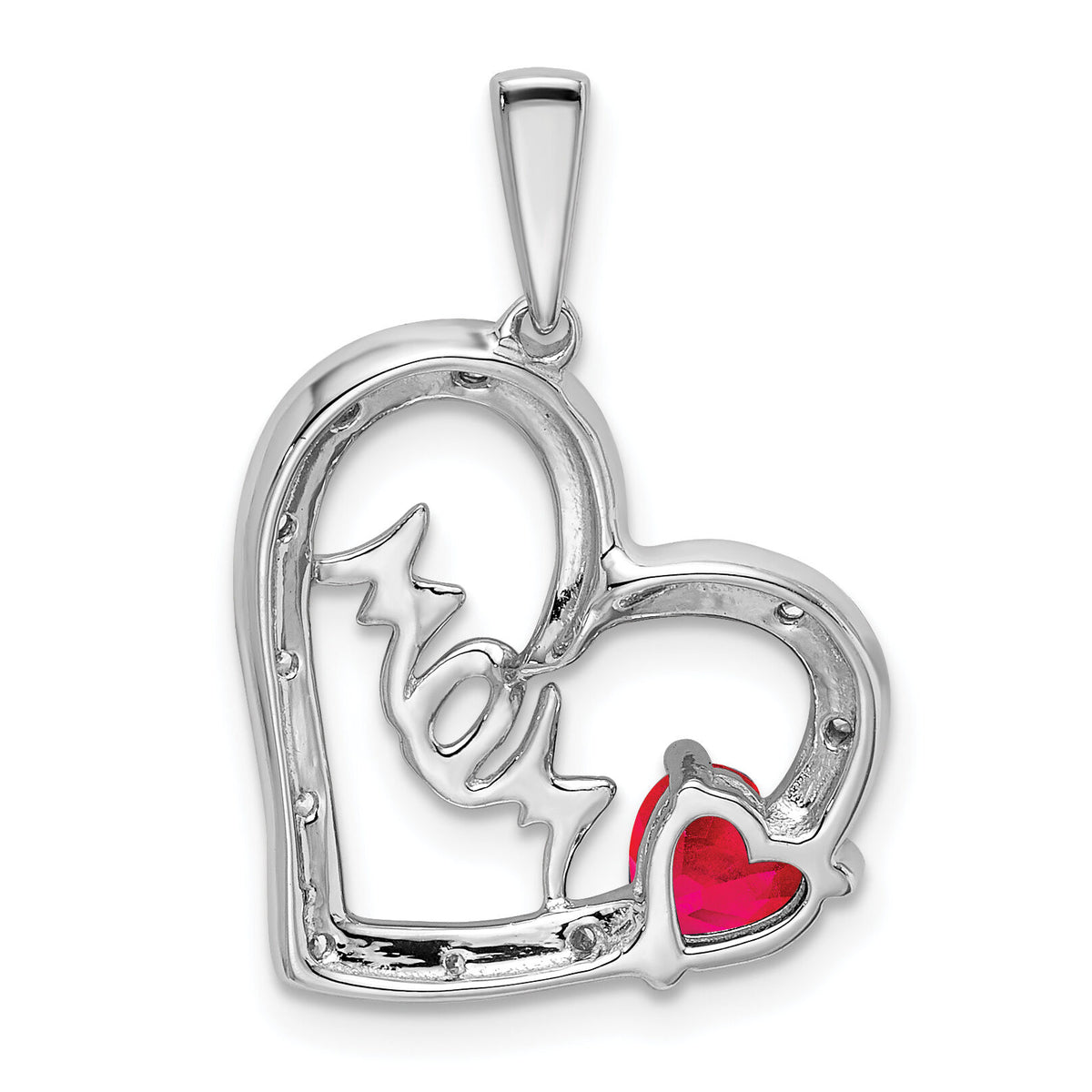 14k White Gold Ruby and Diamond MOM Heart Pendant-PM7172-RU-005-WA