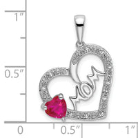 14k White Gold Ruby and Diamond MOM Heart Pendant-PM7172-RU-005-WA