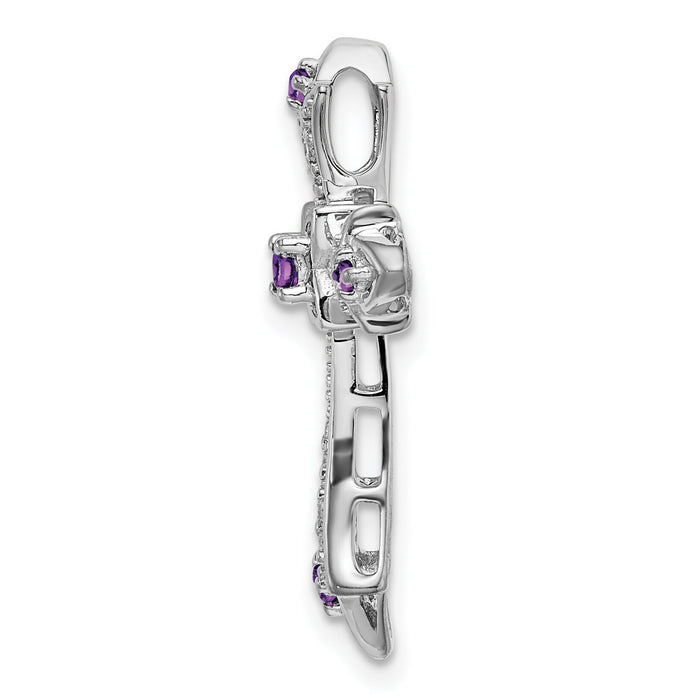 14k White Gold Amethyst and Diamond Fleur de Lis Cross Chain Slide-PM7175-AM-008-WA