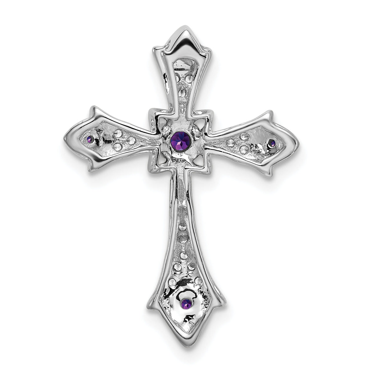 14k White Gold Amethyst and Diamond Fleur de Lis Cross Chain Slide-PM7175-AM-008-WA