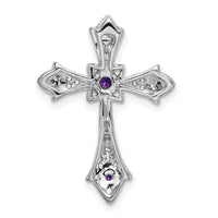 14k White Gold Amethyst and Diamond Fleur de Lis Cross Chain Slide-PM7175-AM-008-WA
