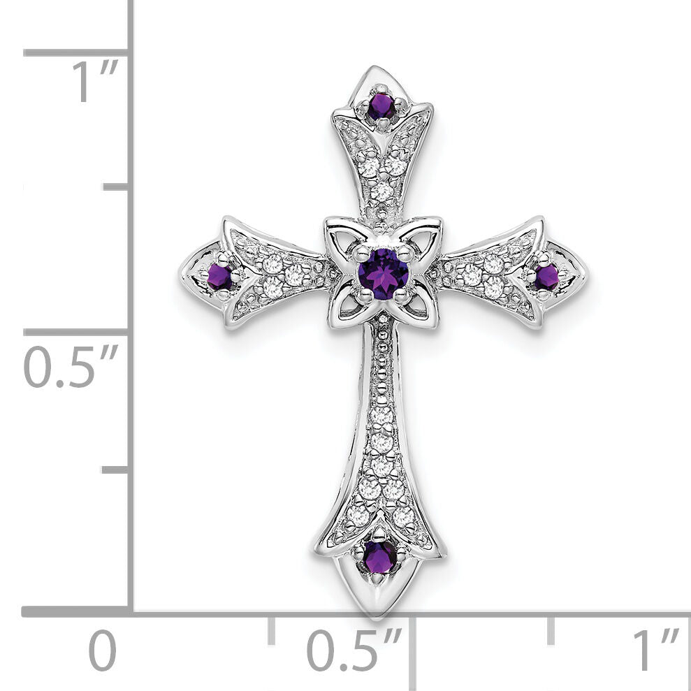 14k White Gold Amethyst and Diamond Fleur de Lis Cross Chain Slide-PM7175-AM-008-WA