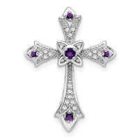 14k White Gold Amethyst and Diamond Fleur de Lis Cross Chain Slide-PM7175-AM-008-WA