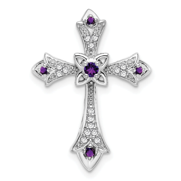 14k White Gold Amethyst and Diamond Fleur de Lis Cross Chain Slide-PM7175-AM-008-WA