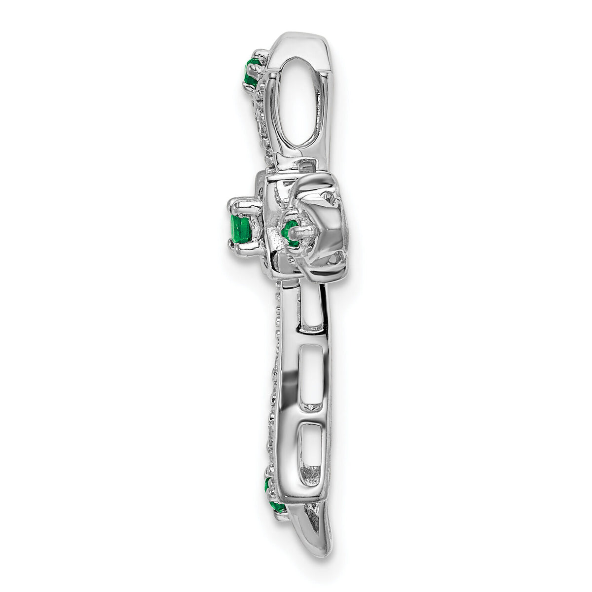 14k White Gold Emerald and Diamond Fleur de Lis Cross Chain Slide-PM7175-EM-008-WA
