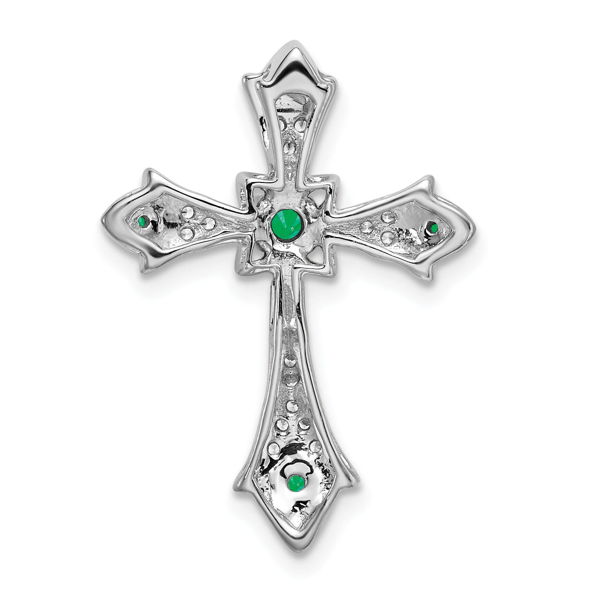 14k White Gold Emerald and Diamond Fleur de Lis Cross Chain Slide-PM7175-EM-008-WA