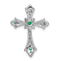 14k White Gold Emerald and Diamond Fleur de Lis Cross Chain Slide-PM7175-EM-008-WA