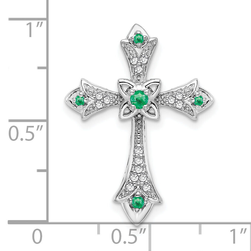 14k White Gold Emerald and Diamond Fleur de Lis Cross Chain Slide-PM7175-EM-008-WA
