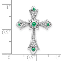 14k White Gold Emerald and Diamond Fleur de Lis Cross Chain Slide-PM7175-EM-008-WA