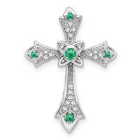 14k White Gold Emerald and Diamond Fleur de Lis Cross Chain Slide-PM7175-EM-008-WA