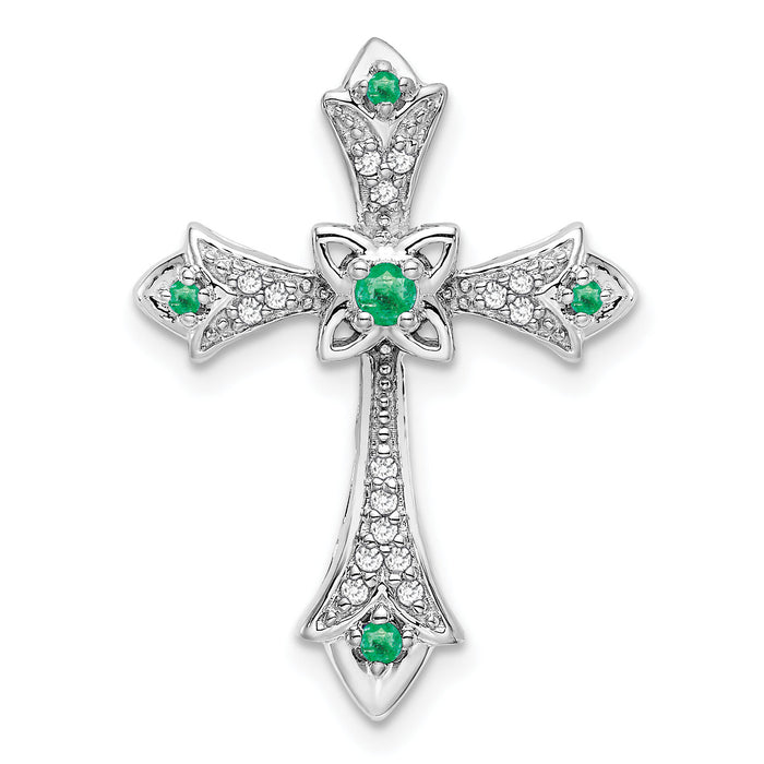 14k White Gold Emerald and Diamond Fleur de Lis Cross Chain Slide-PM7175-EM-008-WA
