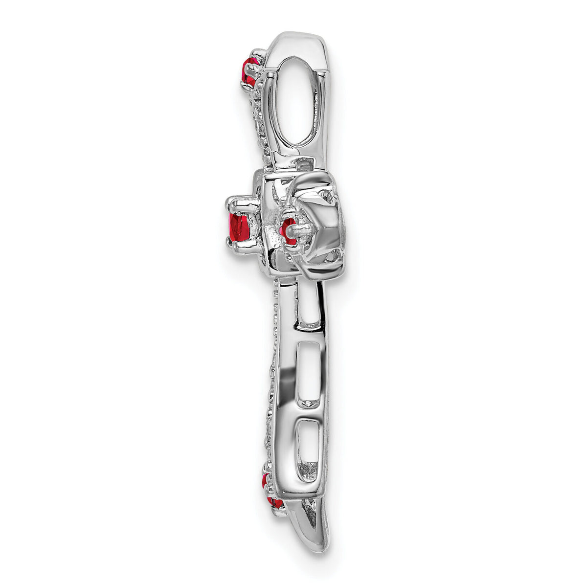 14k White Gold Ruby and Diamond Fleur de Lis Cross Chain Slide-PM7175-RU-008-WA