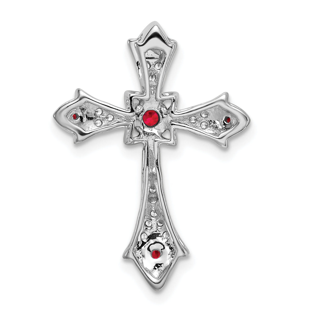 14k White Gold Ruby and Diamond Fleur de Lis Cross Chain Slide-PM7175-RU-008-WA