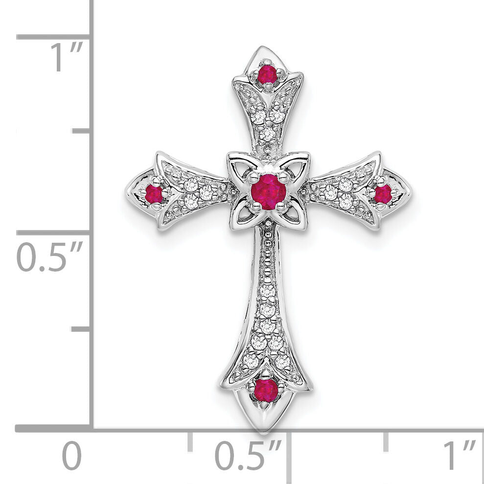 14k White Gold Ruby and Diamond Fleur de Lis Cross Chain Slide-PM7175-RU-008-WA